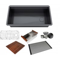 ALL-IN-ONE Workstation 36 in. 16-Gauge Undermount Single Bowl Stainless Steel Kitchen Sink w/Build-in Ledge and Accessories (Galaxy Pearl Black)